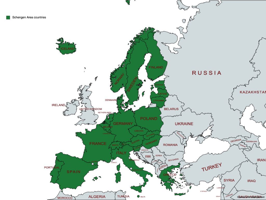 Schengen Area country map