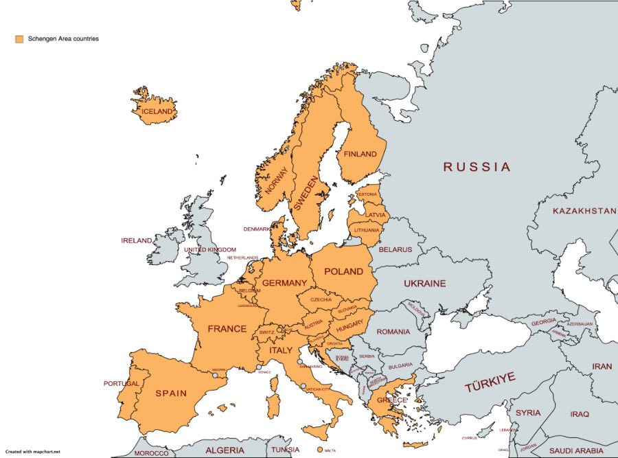Schengen Area countries as of January 2023