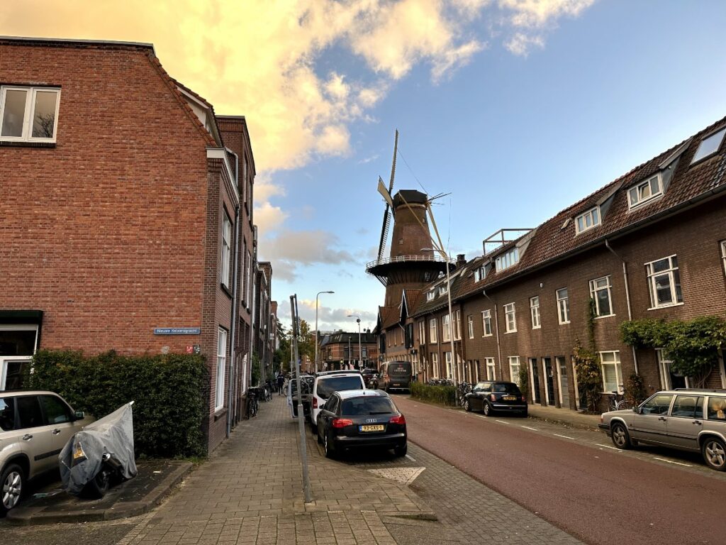 Windmill in a suburban street in Utrecht in Holland