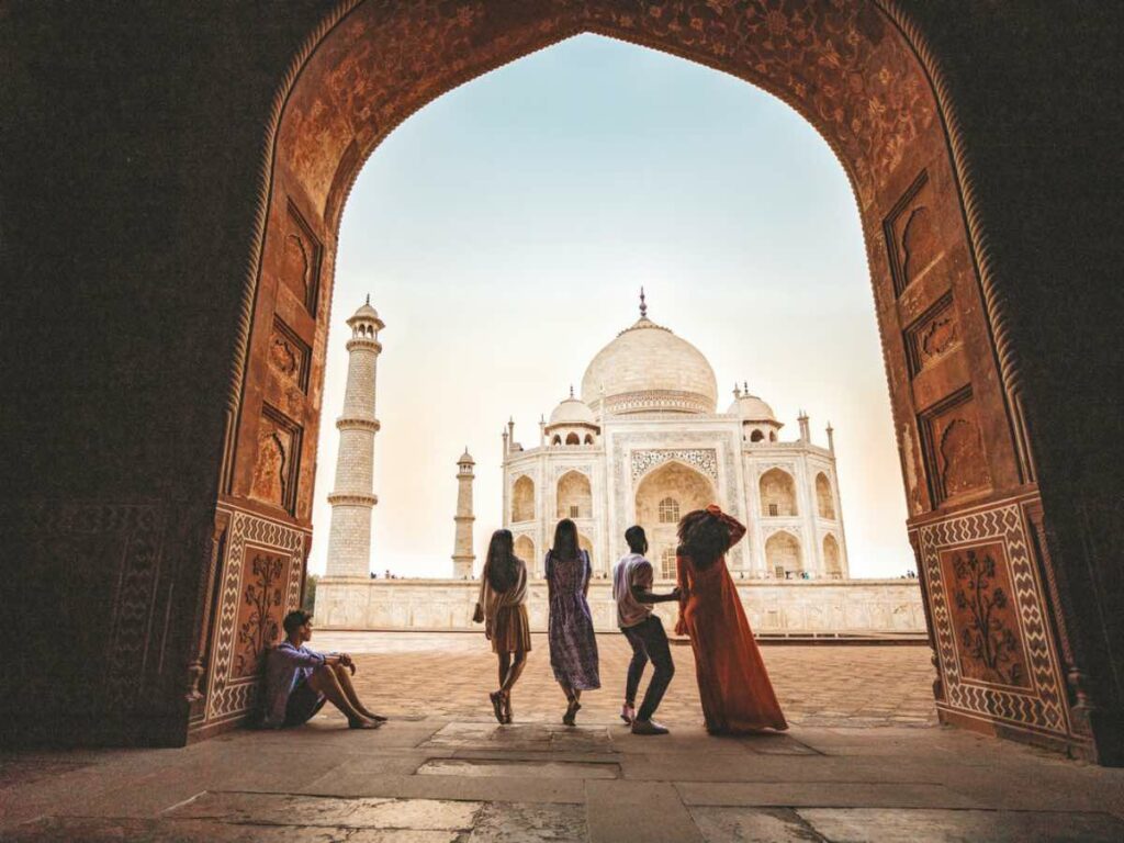 Contiki tour group at the Taj Mahal in India