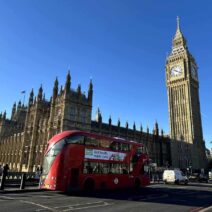 London, England with the Big Ben and a red double decker bus