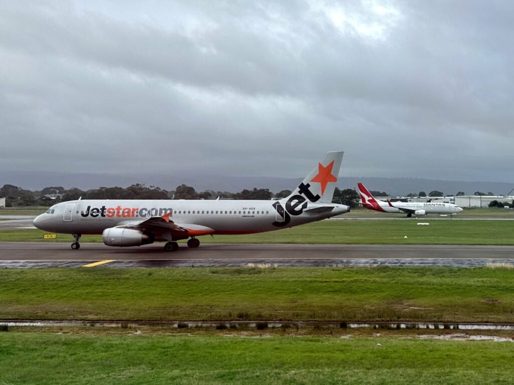 Jetstar and Qantas planes at Adelaide Airport