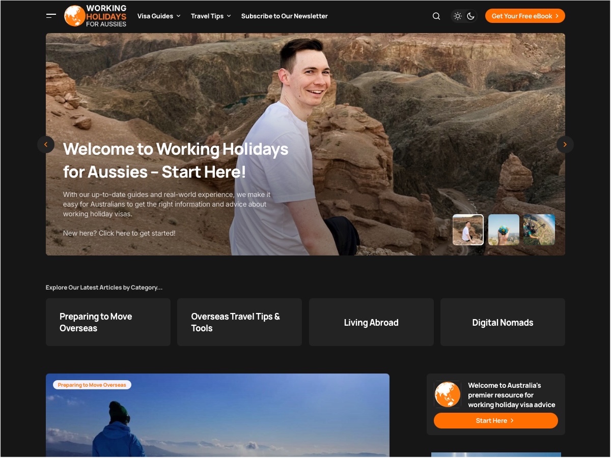 New Working Holidays for Aussies home page design in 2026