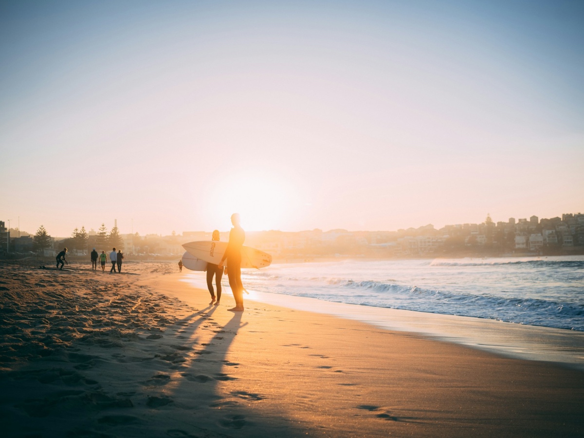 Surfers at Bondi Beach in Sydney, Australia